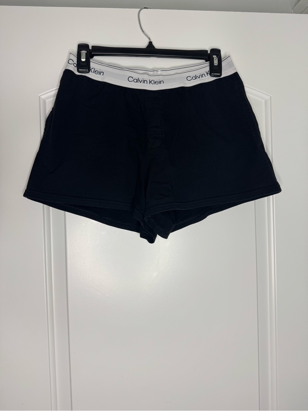 Calvin Klein Black High-Waist Lounge Shorts with White Branded Waistband